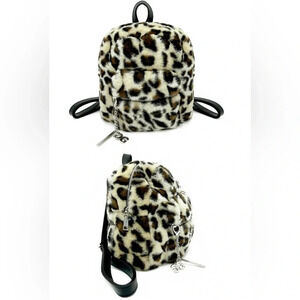 Gilda Paris Faux Fur Leopard Print Mini Backpack. NWT